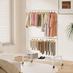 Abiglifty 2 Tier Clothes Rcks for Hanging Clothes, Heavy-Duty Clothing Rack with Wheels,150LBS Capacity, 42" W X15 D X 77" H Garment Rack with Bottom Shelf, for Bedroom, Living Room, White
