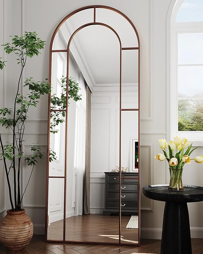 Antok 71" x 28" Full Length Mirror, Floor Mirror Arched Window Decorative Mirror, Metal Framed Decor Farmhouse Floor Mirrors Art Pane Mirrors Wall Decor for Bedroom, Living Room, Entryway Black