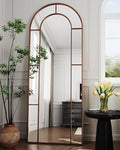 Antok 71" x 28" Full Length Mirror, Floor Mirror Arched Window Decorative Mirror, Metal Framed Decor Farmhouse Floor Mirrors Art Pane Mirrors Wall Decor for Bedroom, Living Room, Entryway Black