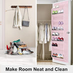 SLEEPING LAMB Over The Door Shoe Organizer for Closet, Kids Sneaker Storage for Hanging Shoe Rack for Door with Large Deep Pockets for Toddler, Girl, Baby Room Decor, Pink