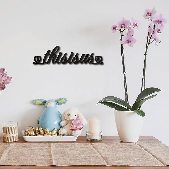 CREATCABIN This is Us Laser Cut Wood Letter Sign Black Wall Decor Cutouts Unfinished Wooden Signs Wall Art Basswood Hanging Sculpture Decoration for Painting Crafts DIY Home Bedroom 11.9x3.1Inch