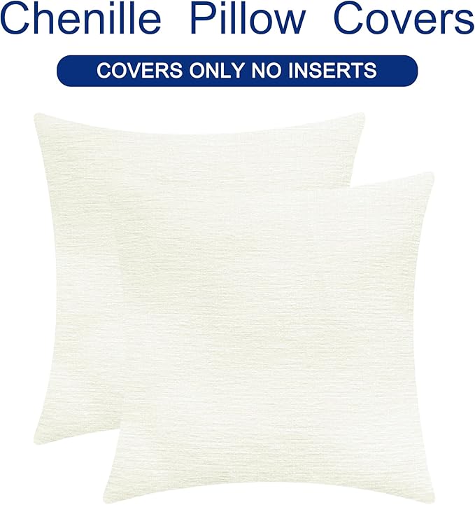 CaliTime Throw Pillow Covers Decorative 16 X 16 Inches Pack of 2 Cozy Chenille Cushion Case for Couch Sofa Bed Living Room Home Cream