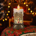 Christmas Snow Globe Candle with Timer & Music, Snowy Cabin Scene, Swirling Glittering Candle Shaped Snow Lantern, USB/Battery Operated Lighted Lantern for Christmas Decoration