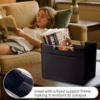 Leather Magazine Holder Foldable with Handles，Stable Magazine Rack Floor，Magazine Basket File Holder Storage，Document File Folder Organizer Free Standing for Office Living Room (black)