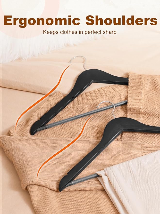 HOUSE DAY Black Wooden Hangers 30 Pack, Solid Wood Hanger with Non Slip Pant Bar, Heavy Duty Wooden Coat Hanger for Closet, Smooth Finish Wood Clothes Hangers for Shirts, Suits Jackets, Dress