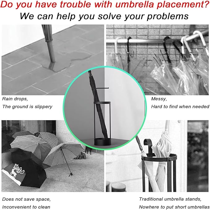 Golden Rust Proof Umbrella Holder, Entrance Drain Umbrella Bucket, Steel Circular Umbrella Holder, Umbrella Storage Rack, Suitable for use in Homes, Offices, Hotel Lobbies （Black）