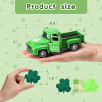 St. Patrick's Day Decorations for Home - Decor for Tiered Tray Metal Farm Truck with 3 Shamrocks Saint Patricks Day Vintage Diecast Pickup Truck Model for Shelf Table Centerpiece Décor Mini 4.8inch