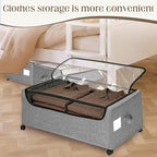 Under Bed Storage with Wheels, 2 Pack Under Bed Storage Containers, 10.6 inches Tall Underbed storage bins on Wheels, Rolling Under the Bed Metal Drawers for Clothes, Blankets, Shoes (XXXL, 90L)