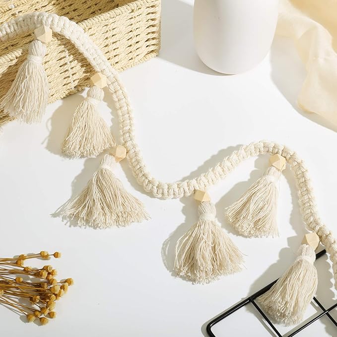 Tatuo Boho Macrame Tassel Garland for Classroom Decor Hanging Tassel Garland Bunting Boho Classroom Decor for Nursery Room Birthday Party Bedroom Dorm(4 Pieces,37.4 Inch)