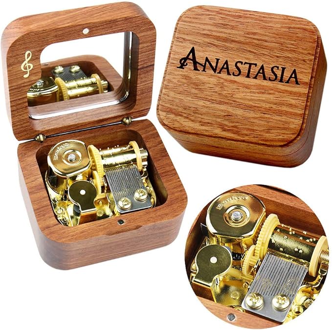 Sinzyo Anastasia-Once Upon a December Music Box Vintage Musical Boxs for Birthday Gift Valentine's Day Christmas Day(Musical Note Rosewood Box)