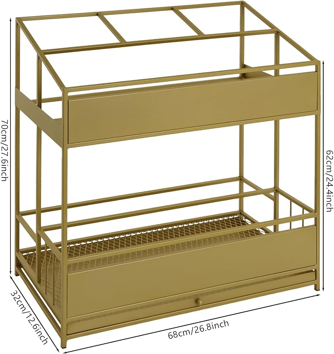 Commercial Metal Umbrella Stand Rack – Heavy Duty Free Standing Organizer with Removable Drip Tray, Entrance Umbrella Organizer for Entryway Home Office Hotel, 26.8x12.6x27.6in (Gold)