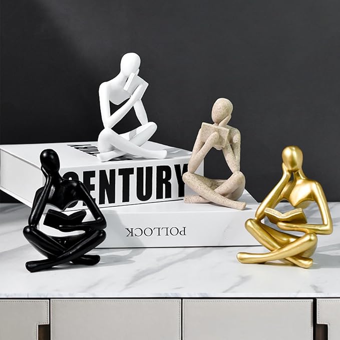 Gold Reading Women Statue, Thinker Sculptures, Abstract Art Ornament, Modern Aesthetic Figurine Decoration, Suitable for Home Living Room Bedroom Office Shelf Table Desk Bookshelf Decor (Gold Left)