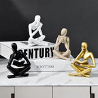 Gold Reading Women Statue, Thinker Sculptures, Abstract Art Ornament, Modern Aesthetic Figurine Decoration, Suitable for Home Living Room Bedroom Office Shelf Table Desk Bookshelf Decor (White Right)