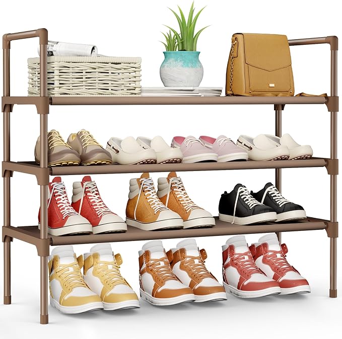 Kitsure Shoe Rack - 3-Tier Shoe Organizer, Shoe Rack for Closet, Entryway, Bedroom, Easy- Assembly Storage Shelf with Side Handles, 27.6" Wide - 3 Tiers, Brown