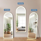 DUMOS Arched LED Full Length Floor Mirror, 26"x70" Full Body Standing Mirror with Lights, 3 Color Lighting, Hanging or Leaning, Wall Mounted, Modern Simple Home Wall Decor, White