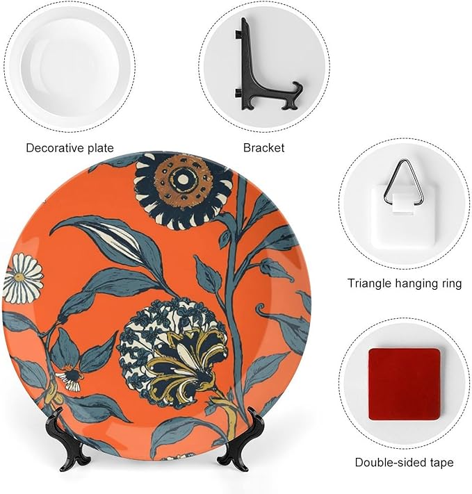 Plates Ceramic Persimmon Flower Chinoiserie Customize Decor for Festival Wall Kitchen Home Ceramic Dinner Plates 1 Plate with 1 Display Stand, Multi Sizes by Choosing, Gifts for Men Women
