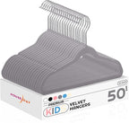 HOUSE DAY 14 Inch Kids Velvet Hangers 50 Pack, Durable Big Kid Hangers for Youth, Teen, Non Slip Kids Felt Hanger, Cute Childrens Hanger for Closet, Grey