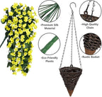 Artificial Faux Hanging Flowers Plants Baskets for Outdoor Outside, Fake Silk Yellow Orchid Trailing Vines in Planter Realistic UV Resistant for Balcony Porch Decor