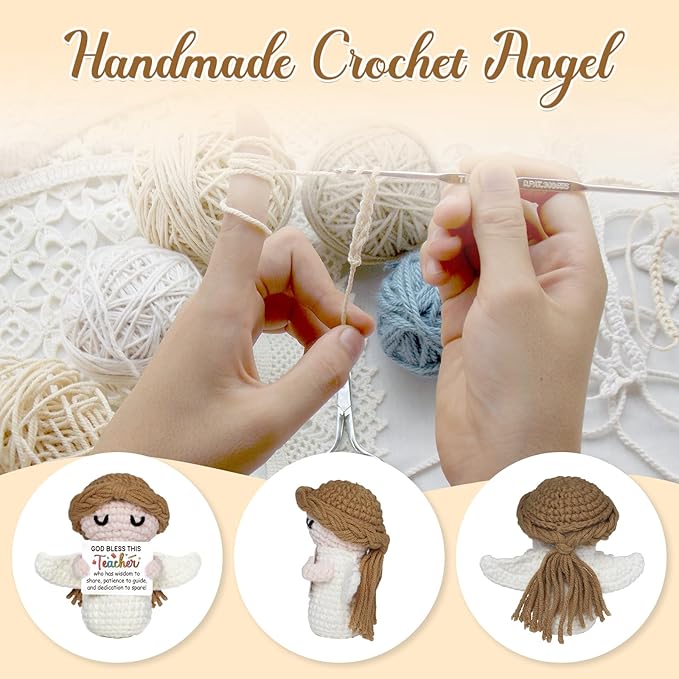 Teacher Appreciation Gifts,Teachers Gifts - Handmade Positive Angel Crochet - Birthday Gift, Going Away, Retirement Gift for Teacher