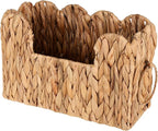 Scalloped Hand Woven Magazine Holder Natural Water Hyacinth Magazine Basket for Newspapers Books Files Decorative Boho Farmhouse Book Basket for Bathroom Living Room Home Office