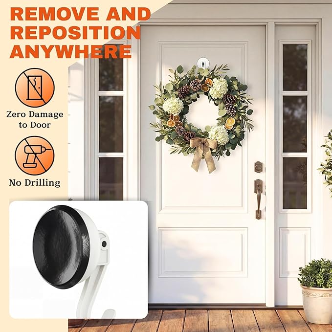 Ofiray-home Wreath Hangers, 2 Pack Heavy Duty Wreath Hangers for Front Doors/Windows/Over Door, No Drill & Reusable Suction Cup Hooks for Bedroom, RV, Bathroom and Home Storage Hooks(White)