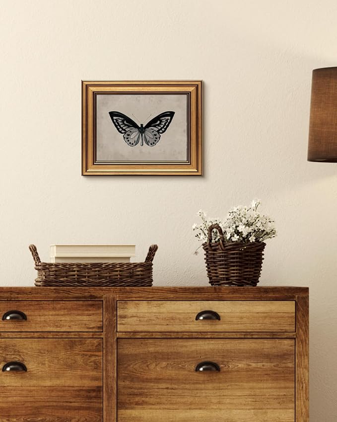 VIYYIEA Vintage Gold Framed Wall Art for Living Room, Black Butterfly Canvas Prints Home Decor, Halloween Gothic Painting Picture, Bedroom Wall Decor Gifts for Friends or Family -(10L x 8W)