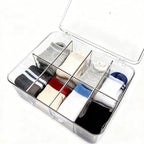 Sock Underwear Dresser Drawer Organizer with Dividers, Clear 8 Grids Plastic Storage Box Bin with Lid, Small Parts Bead Container for Jewelry Earring Scarves Ties Bras Crafts Fishing Tackle