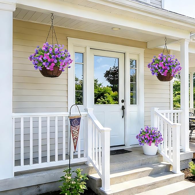 Artificial Flowers for Spring Outdoors Decoration, Fake Silk Marigold Flower with Look Real Eucalyptus Leaves UV Resistant Faux Plants for Garden Porch Planter Patio Balcony Yard Home Decor