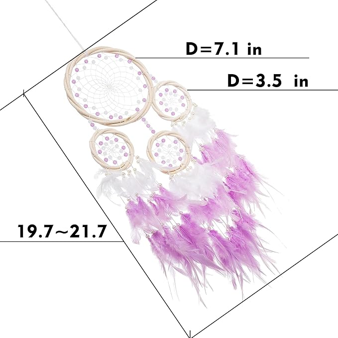Large Rattan Dream Catchers - Light Purple Rooster Feather with Luxury Pearl, Multiring, Handmade Dreamcatcher for Bedroom, Dream Catcher for Girls, Dream Catchers for Boys, Dream Catcher Wall Decor
