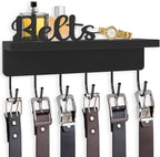Belt Hanger Organizer for Closet, Wall Mount Belt Rack, Wooden Belt and Tie Organizer for Stores and Displays Mens Accessories (Length 9.8”) Black-Belts