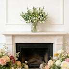 vivimemo 6 Pcs Summer Green Stems, 18 inch Artificial Eucalyptus Stem with White Florals for Home, Party & Wedding Decor Green Picks for Table Fireplace Vase DIY Wreath Decor