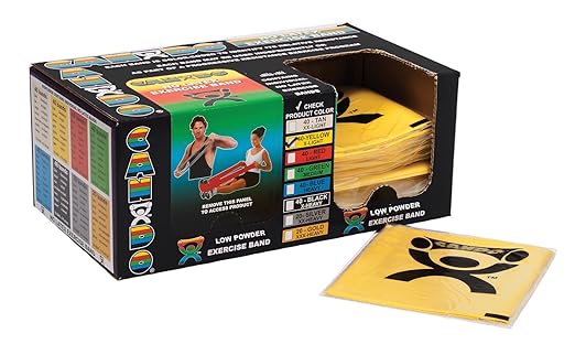 CanDo Singles Low Powder Exercise Band, 4-foot singles, Yellow: X-Light (40 count)