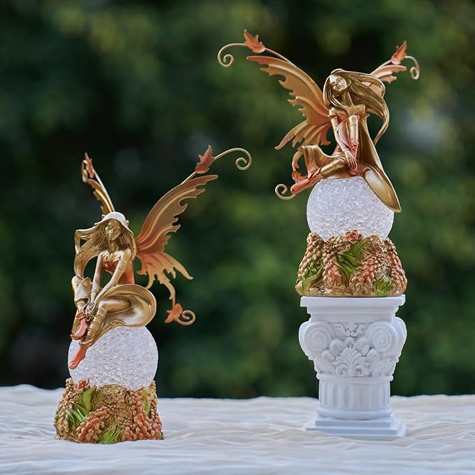 Resin Fairy Statue with Light, Hand-Painted Angel Figurine Graceful Fairy Sculpture Elegant Fantasy Decor for Bookshelf, Mantel, Bedroom, Coffee Table, Thoughtful Gift for Women, Girls