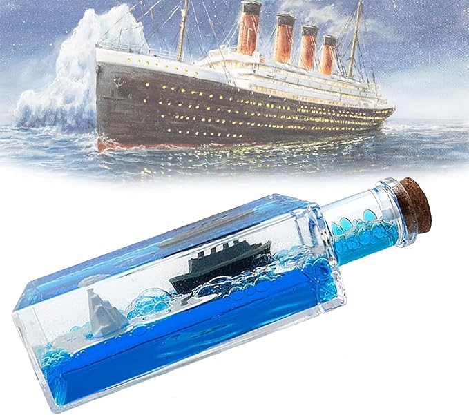 Unsinkable Boat Anime Pirate Ship in a Bottle Box, Cruise Ship Fluid Drift Bottle Non Sinking Ship Model Decorations Desk Decor Ornaments for Boys Girls Fans Gifts (Blue-a)