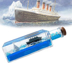Unsinkable Boat Anime Pirate Ship in a Bottle Box, Cruise Ship Fluid Drift Bottle Non Sinking Ship Model Decorations Desk Decor Ornaments for Boys Girls Fans Gifts (Blue-a)