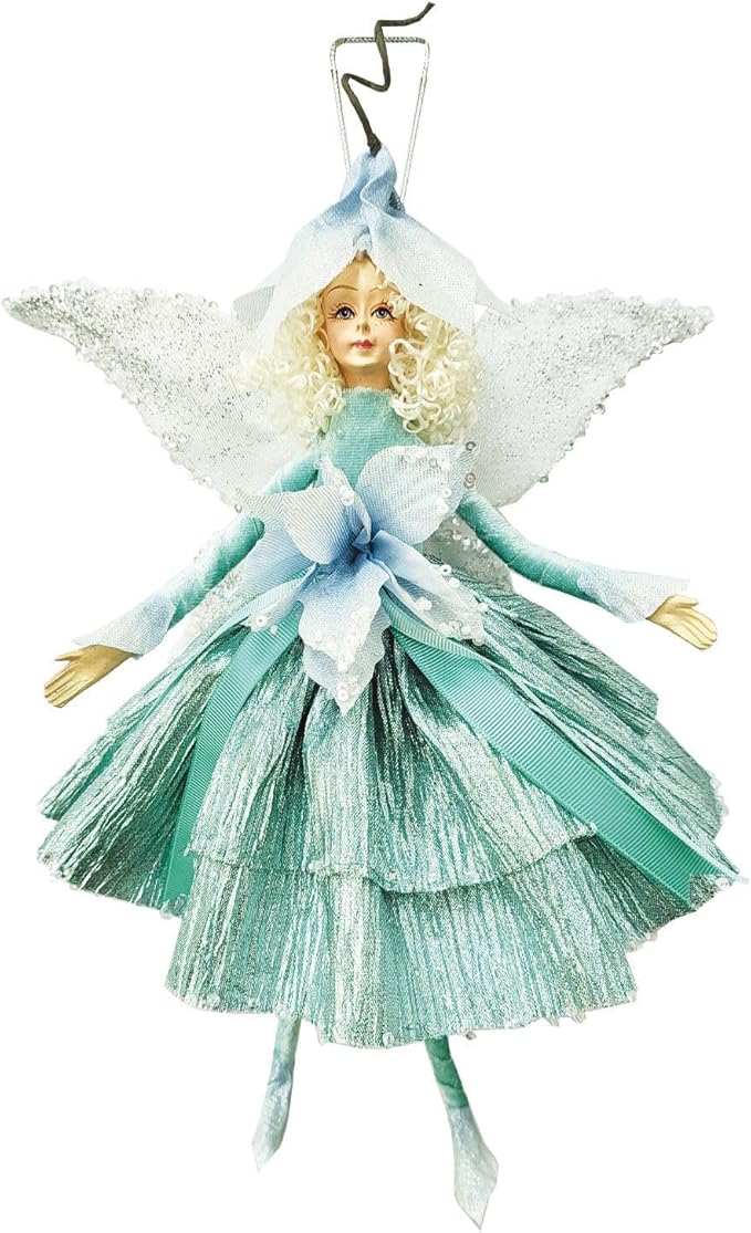 STP GOODS Christmas Decor Collectible Doll 12" Figurine for Home Decor & Holiday Posable Fairy Doll Indoor Christmas Seasonal, Christmas Doll, Christmas Fairy (Fairy in Turquoise)