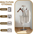 Metal Valet Stand with Tray, Clothes Valet Stand for Men with 2 Suit Hangers, Multifunctional Suit Valet Stand with Sturdy Base, for Entryway, Bedroom, Office H:54.33IN