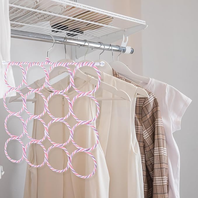 BESPORTBLE Foldable Scarf Hanger with Rings Multi-Functional Belt and Shawl Organizer Rack for Closet Storage Space-Saving Foldable Design and Strong Load-Bearing Scarf Organizer and Ties