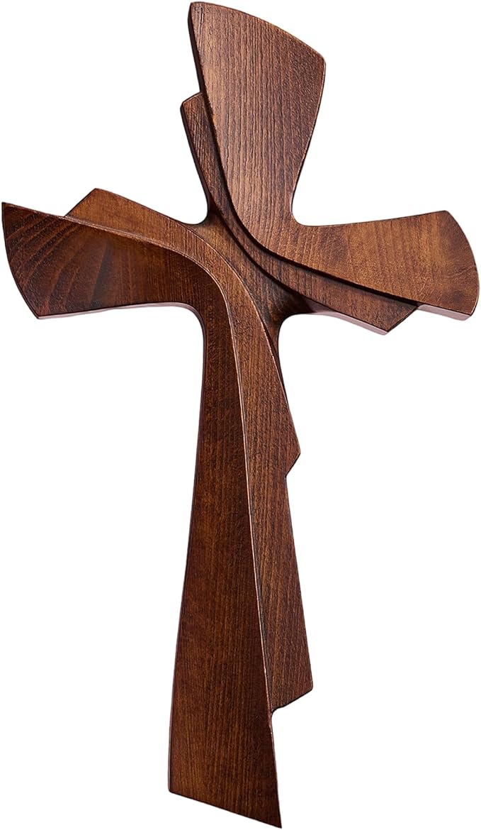 BGCarvedGrace Wooden Wall Cross Decor, Handcrafted Retro Religious Hanging Cross, Christian Home Wall Art Decoration(10 Inch)