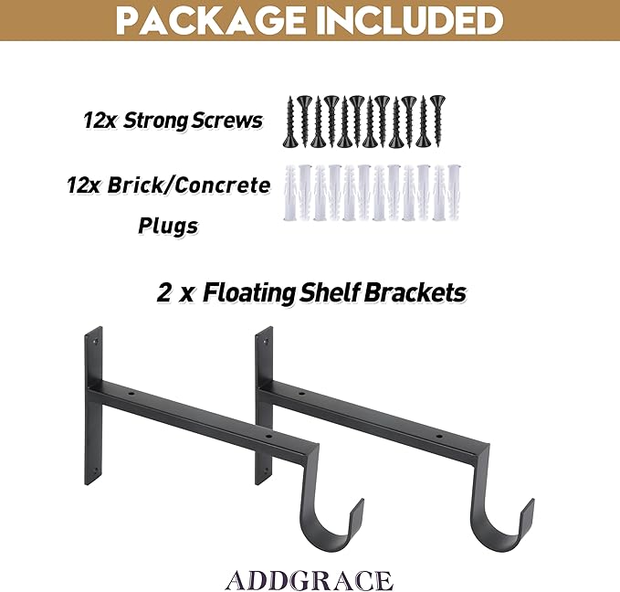 AddGrace Heavy Duty Closet Rod and Shelf Brackets 12 Inch Wall Mounted Closet Rod Bracket with Pole Holder Shelving Support with Screws for Laundry (2 Pack)