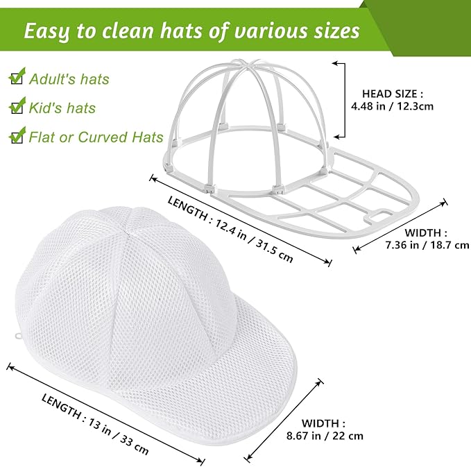 Eiito Hat Washer Cage, Hat Washer for Baseball Caps for Washing Machine or Dishwasher, Ball Cap Washers Frame for Flat and Curved Hats, Hats cage, Fit for Adult and Kid's, 1 Pack White