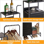 Clothes Rack with Shelves and Hanging Rod, 3 Drawers Small Coat Hanger, Reversible Clothes Rack, Black YD-TM081B