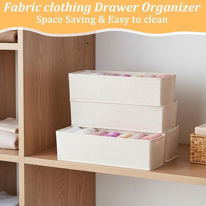 10 Pcs Mini Foldable Clothes Drawer Organizer, Fabric Drawer Organizer for Nursery, Small Drawers Fabric Organizers for Clothing, Sock Underwear Bra Belt Tie Scarves Drawers, Light Beige