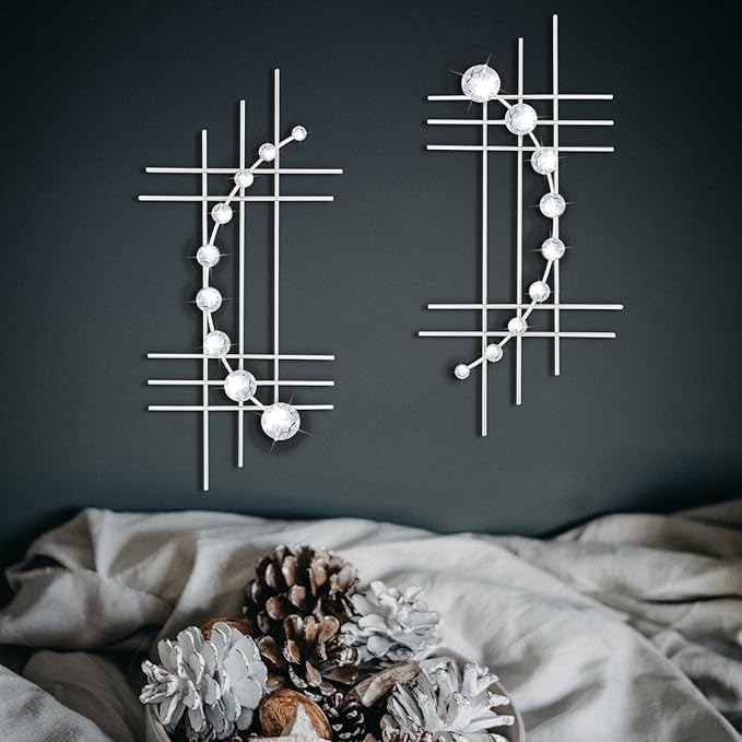 ZEXUIRU 2 Pcs Abstract Metal Art for Wall Decor Living Room Bedroom Bathroom Office Metal Bling Modern Geometric Hanging Vertical Small Iron Sculpture Plaque Pack -Silver 24in
