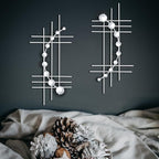 ZEXUIRU 2 Pcs Abstract Metal Art for Wall Decor Living Room Bedroom Bathroom Office Metal Bling Modern Geometric Hanging Vertical Small Iron Sculpture Plaque Pack -Silver 24in