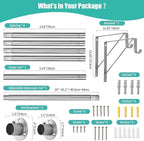 Closet Rod, 16 to 87 Inch Closet Rods Heavy Duty Adjustable Wardrobe Poles for Hanging Clothes and Heavy Duty Bracket Closet Pole Support (The Shelf NOT Included)(Silver)