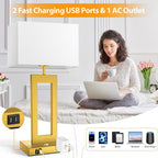 Table Lamps for Bedrooms Set of 2, 27.2’’ Super Tall Modern Gold Lamps for Living Room Nightstand End Tables, Button Touch Control Bedside Lamps with 2 USB Ports, 3 Color Temp. E26 Bulbs Included