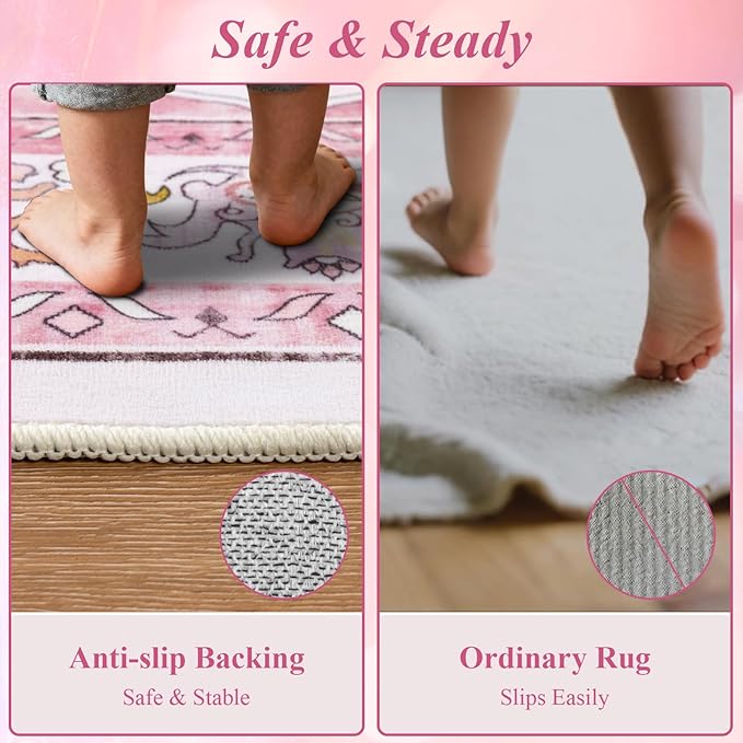 U'Artlines Pink Area Rug 5x7 Boho Washable Soft Carpet for Living Room Bedroom Dining Room Office Indoor Rugs for Home Decor
