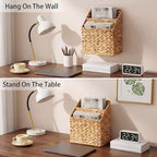 Hushee Wicker Hanging Magazine Rack 10.5 x 6.5 x 13 Inches Magazine File Holder Handwoven Wall Mounted Hanging Basket with Divided Compartments and Slanted Design Rustic Boho Home Office Decor