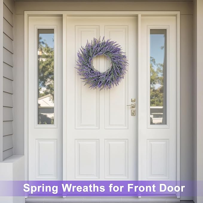 26 Inch Large Lavender Wreaths for Front Door Outside Summer Spring Wreaths for Front Door Floral Wreath All Season for Wedding Farmhouse Porch Wall Room Home Decor